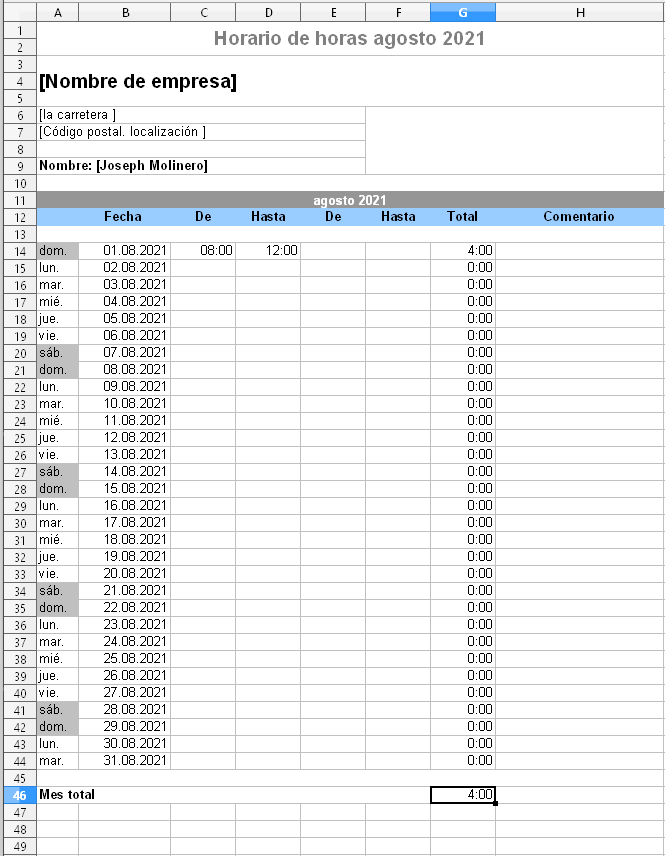 Seguimiento del tiempo a través de la hoja de tiempo de Excel